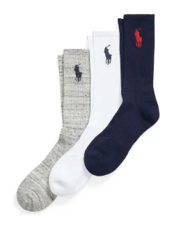 Polo Ralph Lauren Grey Big Pony Logo Crew Socks 3 Pack