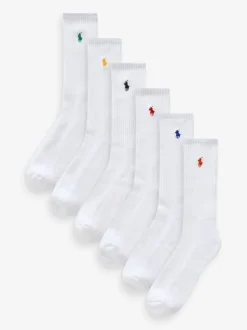 Polo Ralph Lauren Off White Ribbed Crew Socks 6 Pack