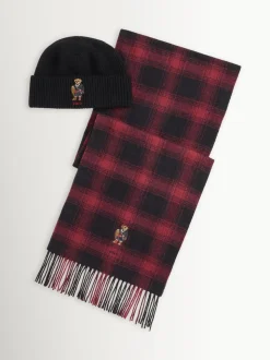 Polo Ralph Lauren Red Holiday Bear Print Beanie & Scarf Gift Set