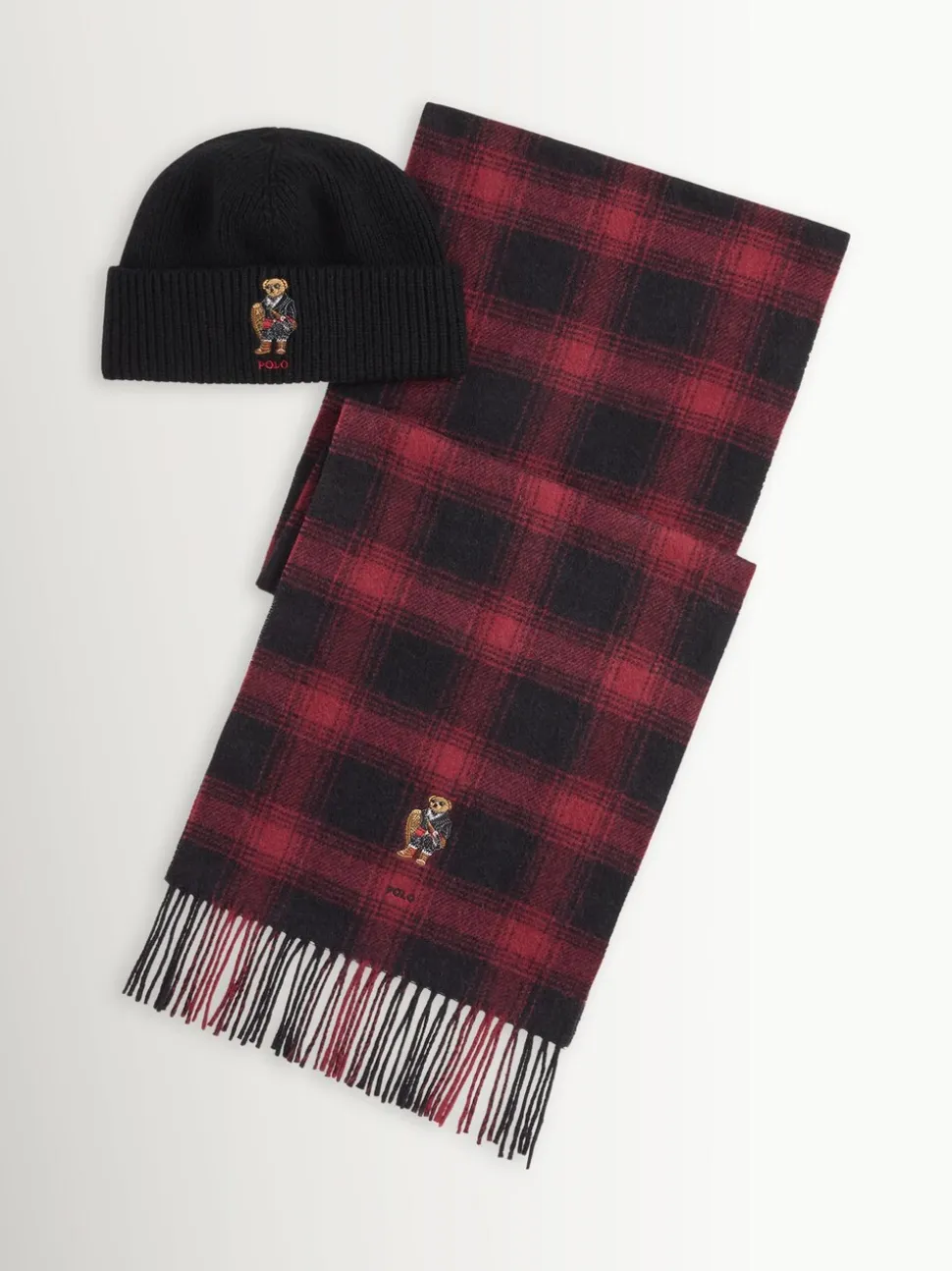 Polo Ralph Lauren Red Holiday Bear Print Beanie & Scarf Gift Set