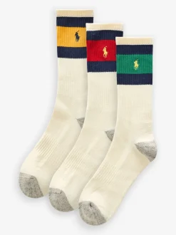 Polo Ralph Lauren White Striped-Cuff Crew Socks 3 Pack