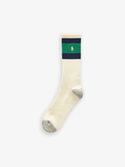 Polo Ralph Lauren White Striped-Cuff Crew Socks 3 Pack