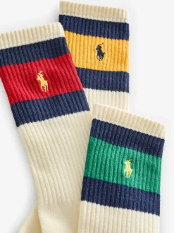 Polo Ralph Lauren White Striped-Cuff Crew Socks 3 Pack