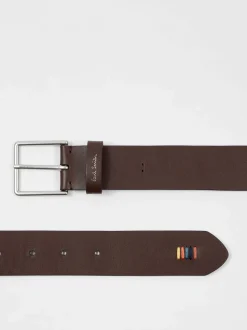 PS Paul Smith Brown Stitch Detail Logo Belt