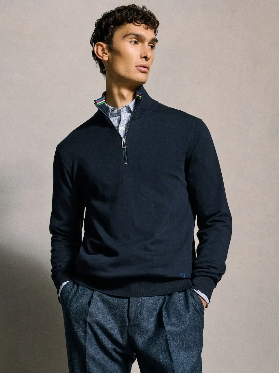 PS Paul Smith Navy Blue Quarter Zip Knit Jumper