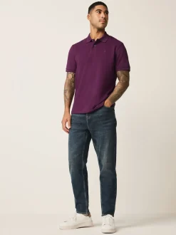Purple Regular Fit Short Sleeve Pique Polo Shirt