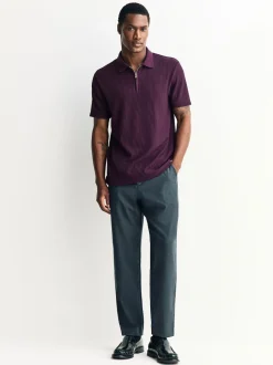 Purple Textured Smart Zip Neck Polo Shirt