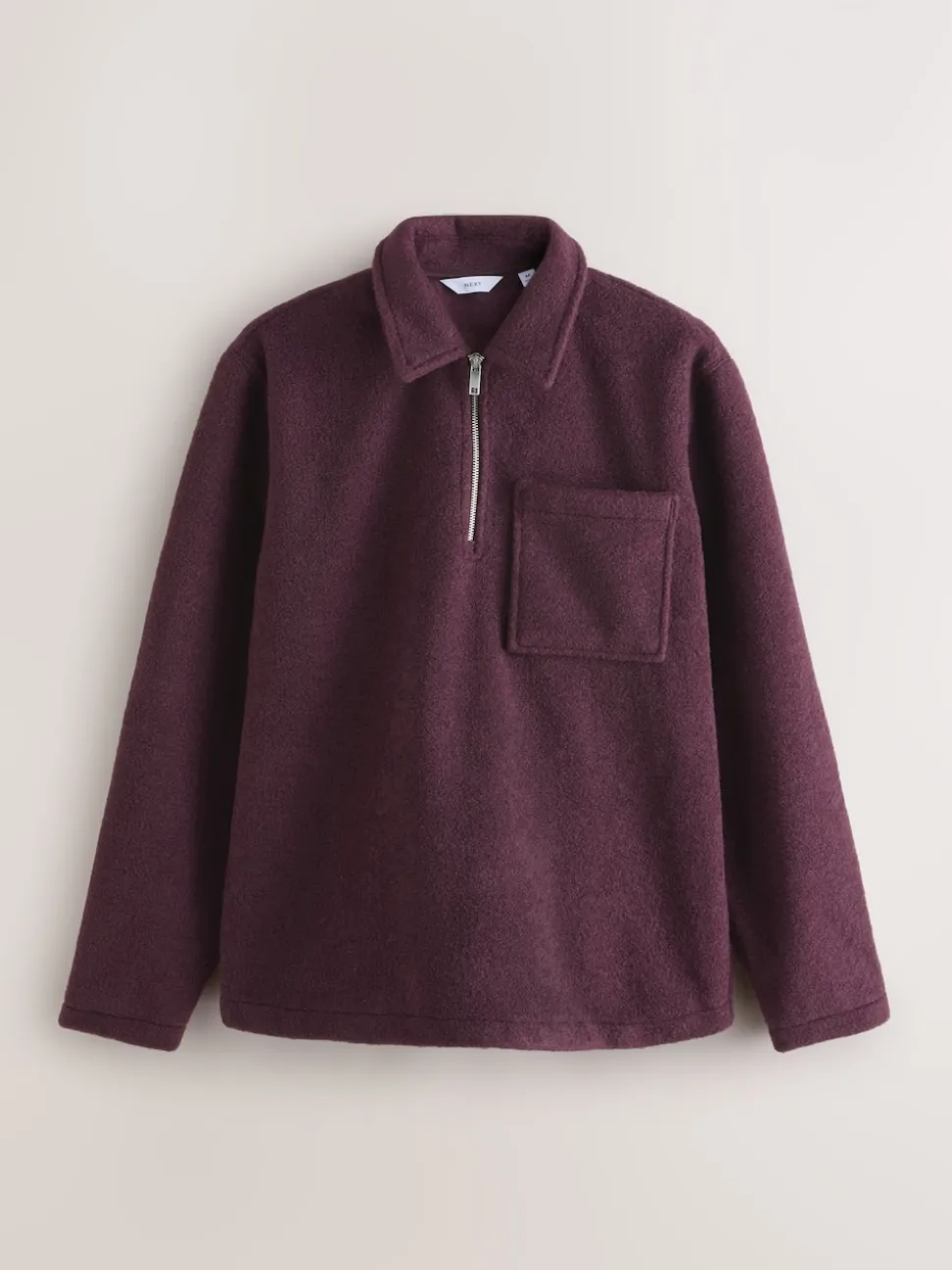 Purple Wool Look Quarter Zip Polo Top