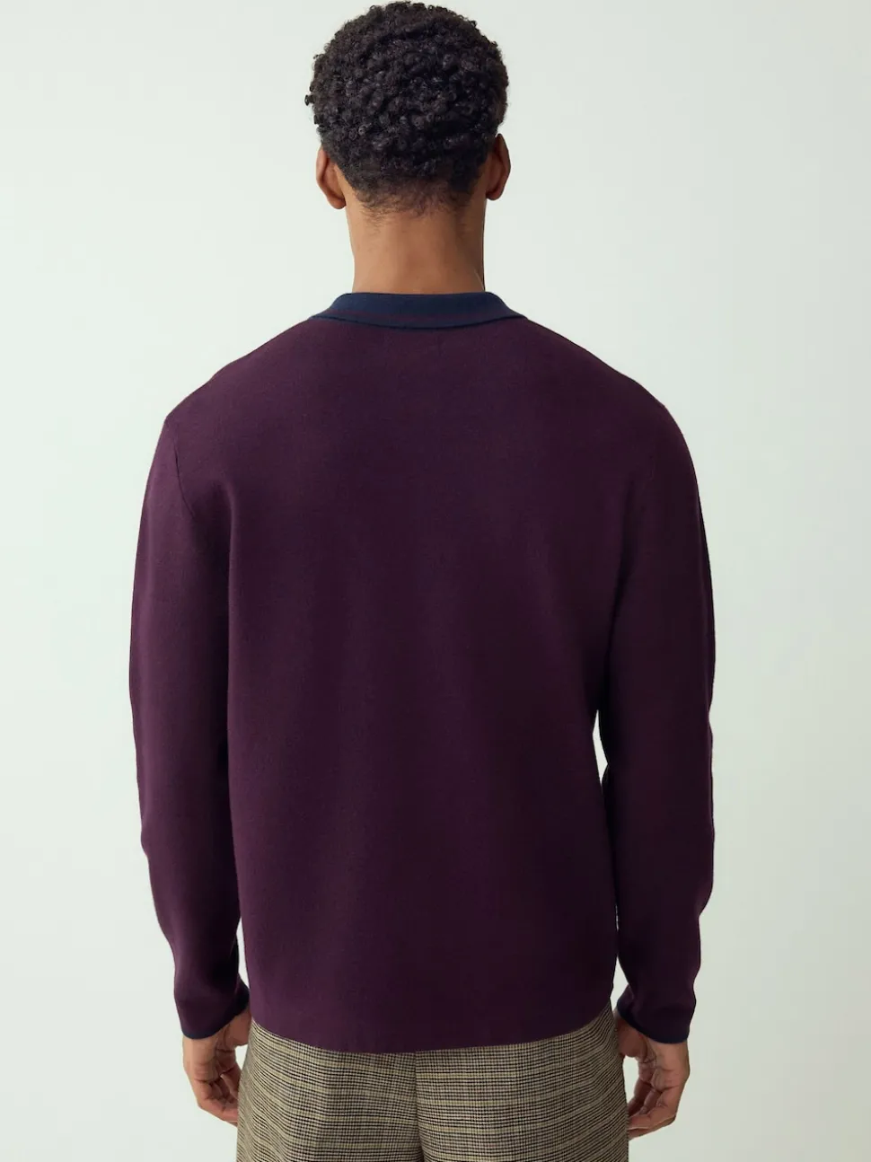 Purple/Navy Blue Zip Neck N.Premium Regular Fit Premium Mid Weight Long Sleeve Knit Polo Shirt