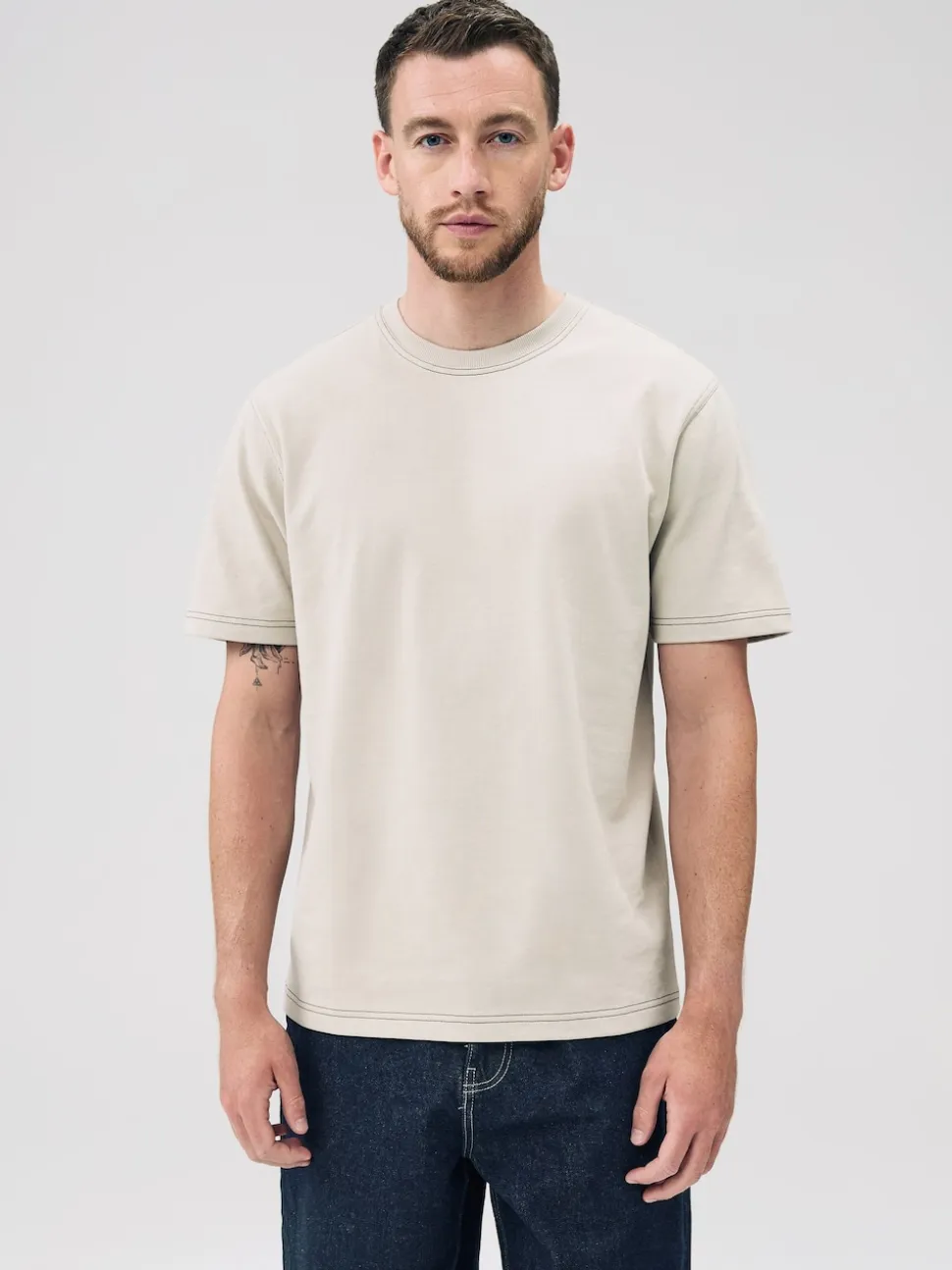 Putty Contrast Stitch Regular Fit Heavyweight T-Shirt
