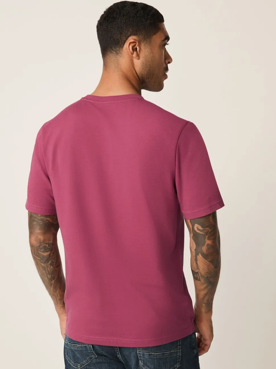 Raspberry Pink Regular Fit Essential Crew Neck Cotton T-Shirt
