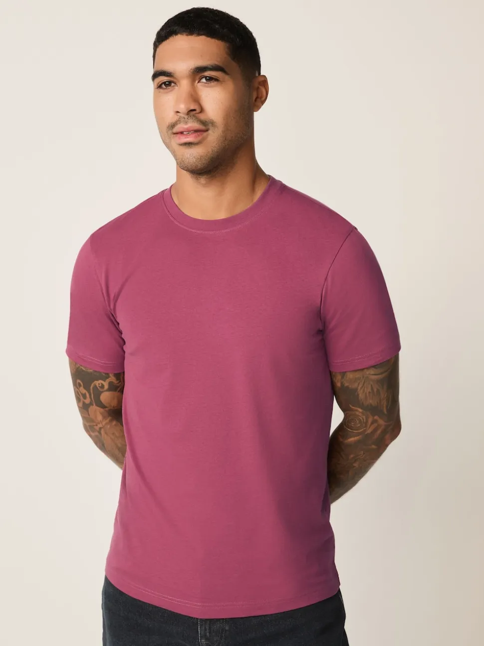 Raspberry Pink Slim Fit Essential Crew Neck Cotton T-Shirt