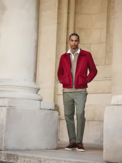 Red Borg Lined Shower Resistant Harrington Jacket