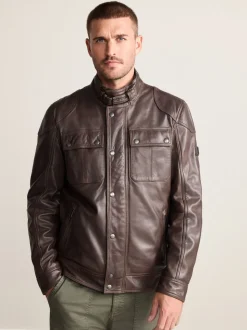 Red Brown Signature Four Pocket Leather Biker Jacket