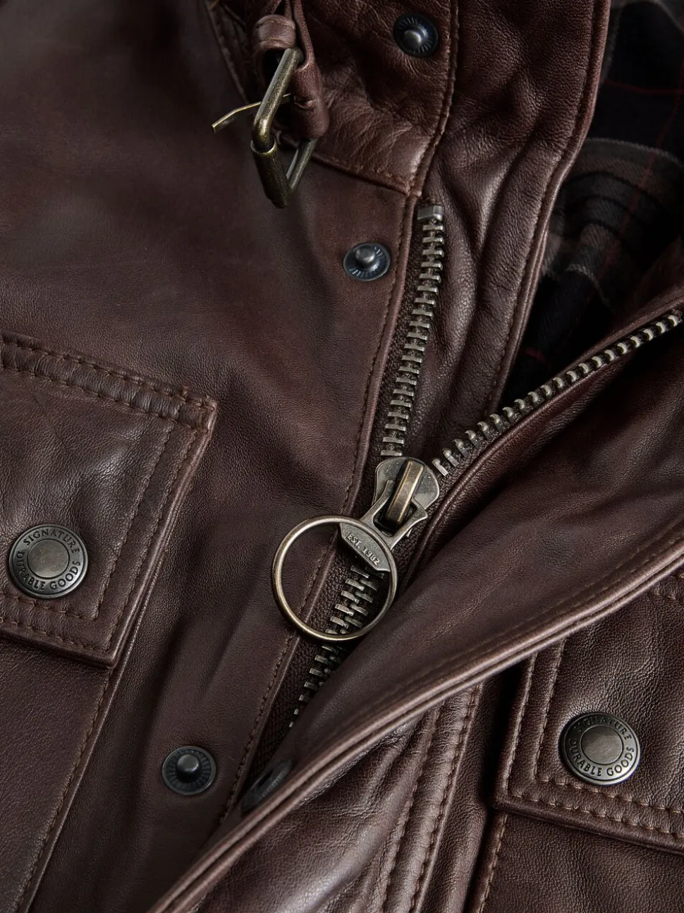 Red Brown Signature Four Pocket Leather Biker Jacket