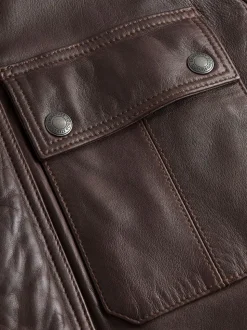 Red Brown Signature Four Pocket Leather Biker Jacket
