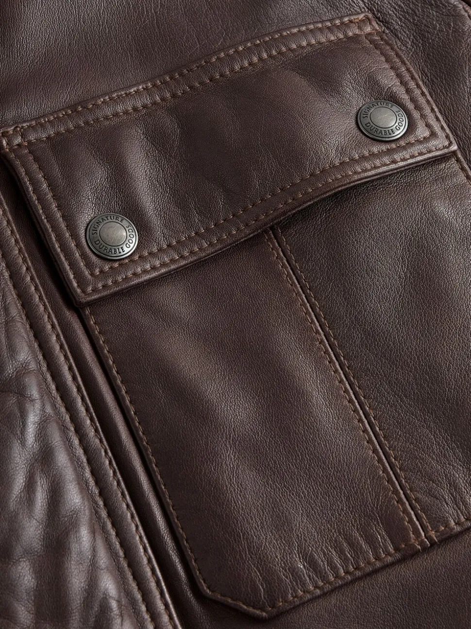 Red Brown Signature Four Pocket Leather Biker Jacket