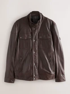 Red Brown Signature Four Pocket Leather Biker Jacket