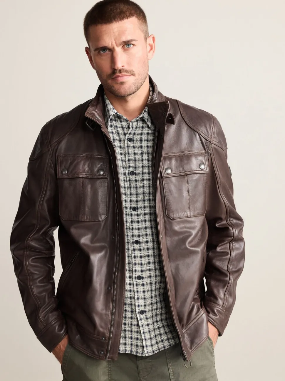 Red Brown Signature Four Pocket Leather Biker Jacket