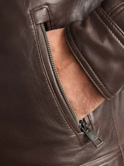 Red Brown Signature Four Pocket Leather Biker Jacket