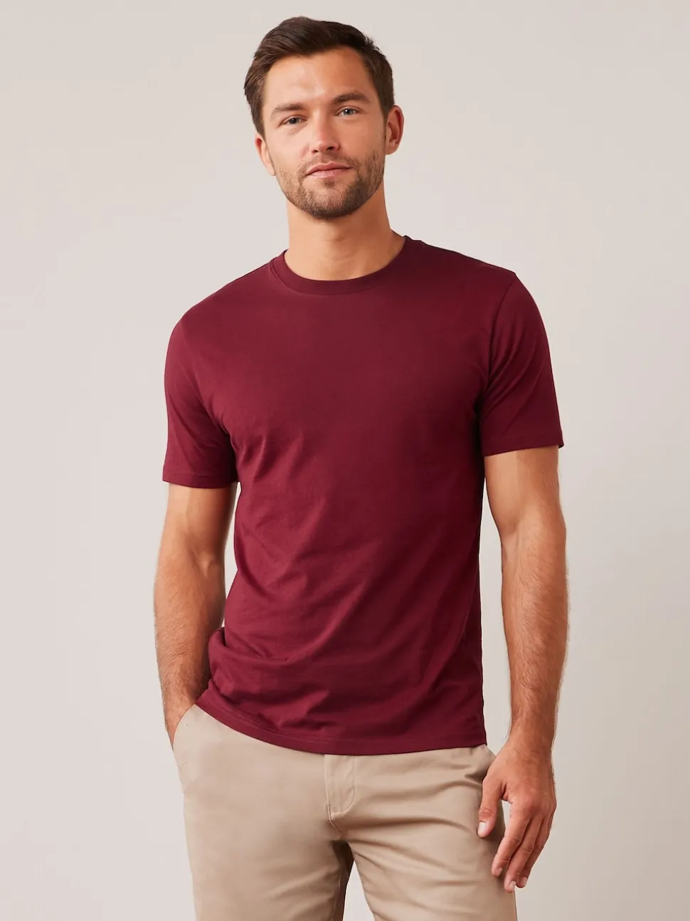 Red Burgundy Slim Fit Essential Crew Neck Cotton T-Shirt