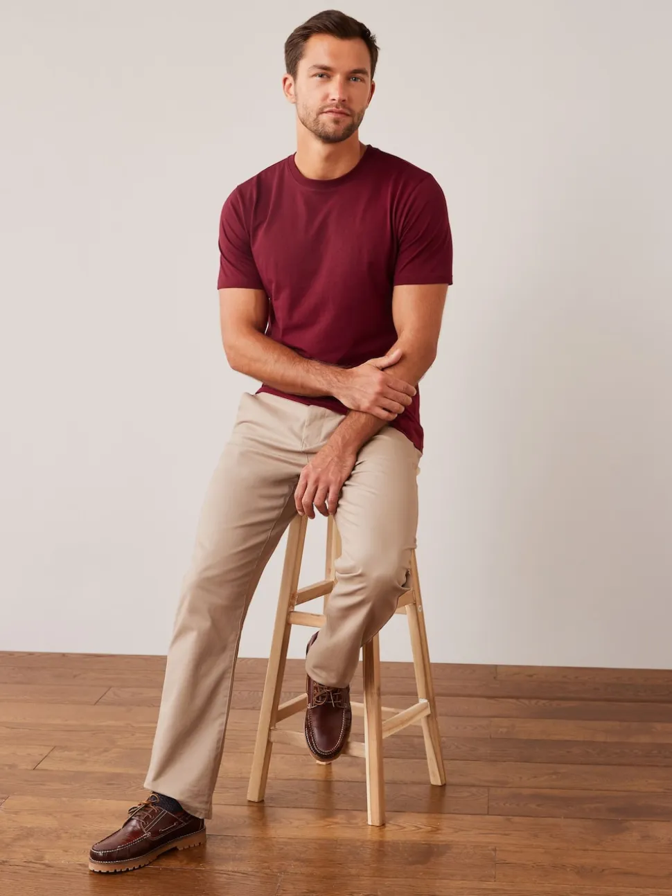 Red Burgundy Slim Fit Essential Crew Neck Cotton T-Shirt