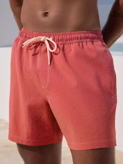 Red Contrast Stitch Swim Shorts