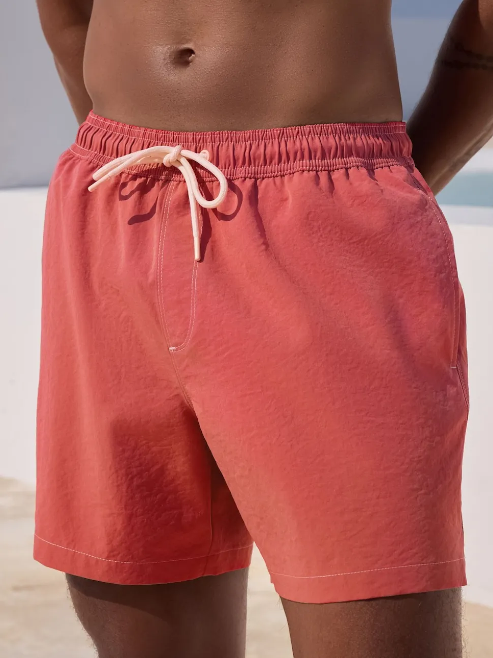 Red Contrast Stitch Swim Shorts