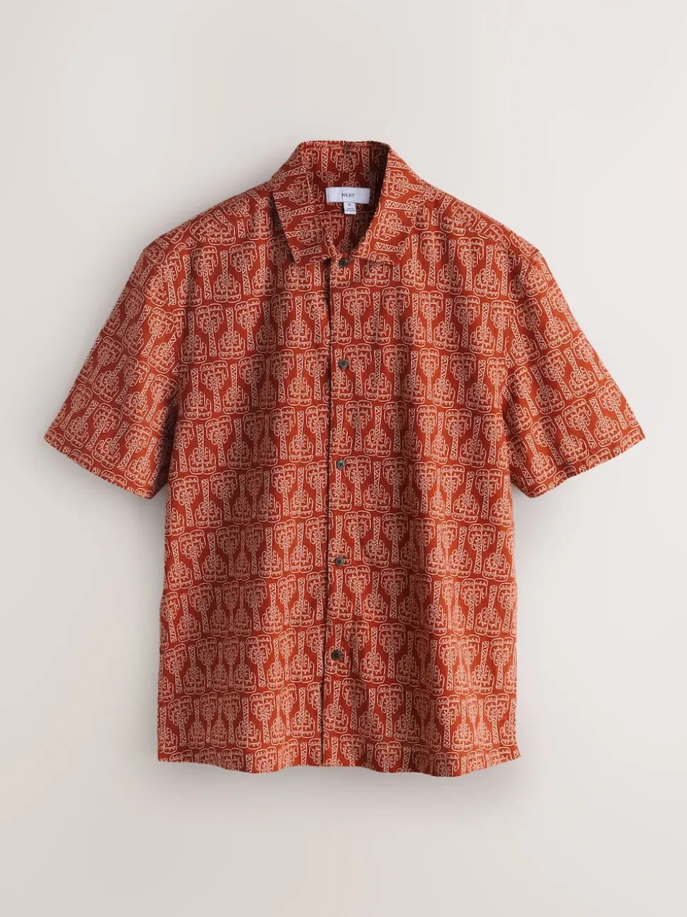 Red Cotton Linen Printed Short Sleeve Shirt