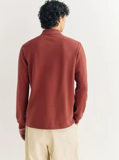 Red Regular Fit Long Sleeve Pique Polo Shirt