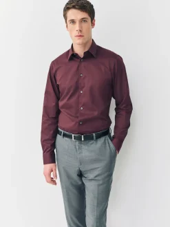 Red Slim Fit Easy Care Textured Single Cuff Smart Shirt