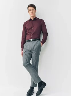 Red Slim Fit Easy Care Textured Single Cuff Smart Shirt