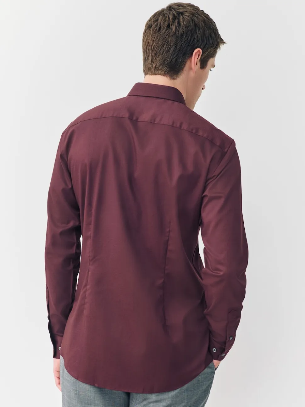 Red Slim Fit Easy Care Textured Single Cuff Smart Shirt