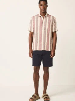 Red Stripe Textured Short Sleeve Shirt