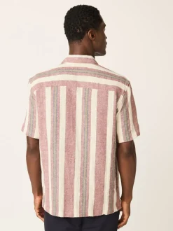 Red Stripe Textured Short Sleeve Shirt