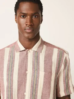 Red Stripe Textured Short Sleeve Shirt