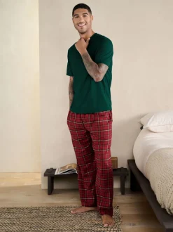 Red Tartan Check Woven Short Sleeve Pyjamas Set