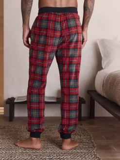 Red Tartan Thermal Fleece Cuffed Check Pyjama Bottoms