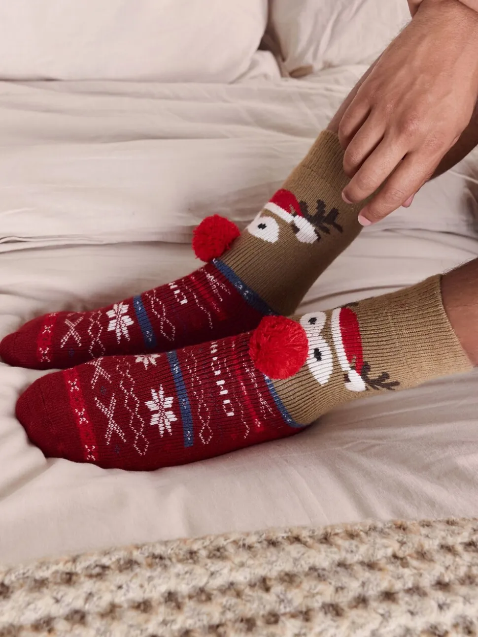 Red/Brown Rudolph Slipper Socks 1 Pack