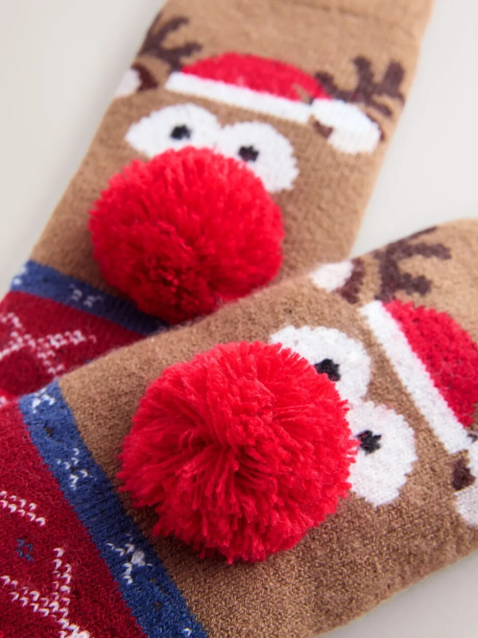 Red/Brown Rudolph Slipper Socks 1 Pack