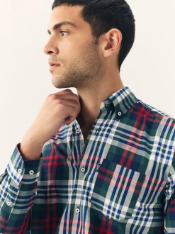 Red/Green Regular Fit Easy Iron Button Down Oxford Shirt