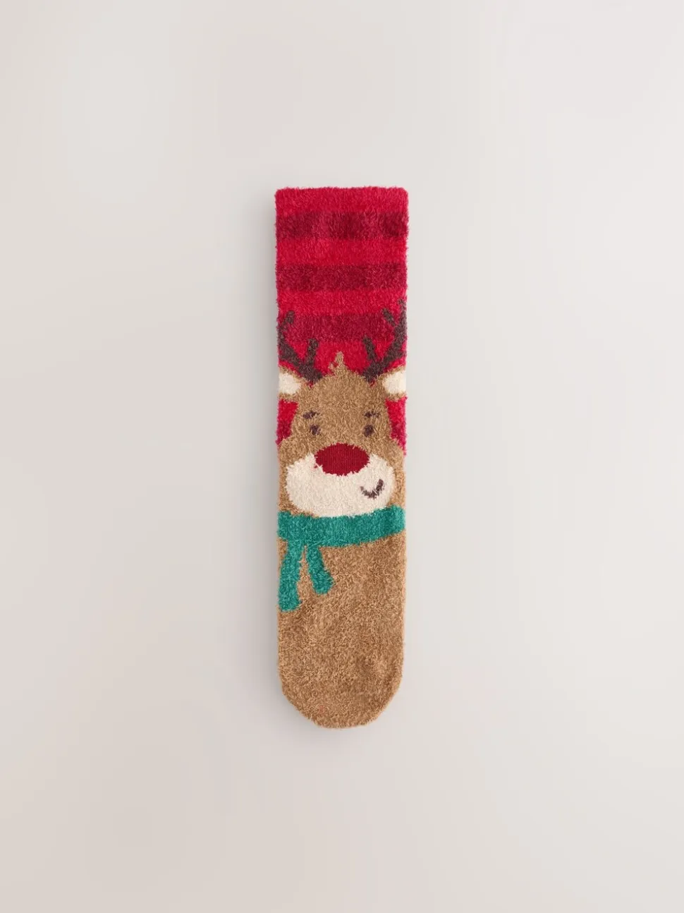 Red/Green Santa and Reindeer Christmas Pattern Cosy Socks 2 Pack
