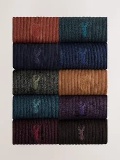 Red/Orange/Blue Stag Embroidered Heavyweight Socks 10 Pack