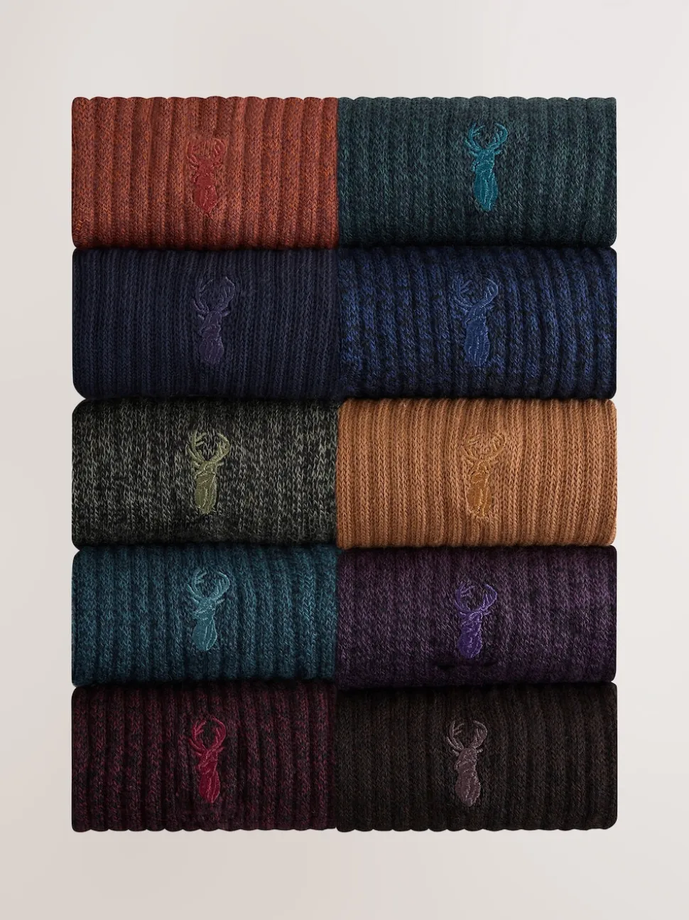 Red/Orange/Blue Stag Embroidered Heavyweight Socks 10 Pack