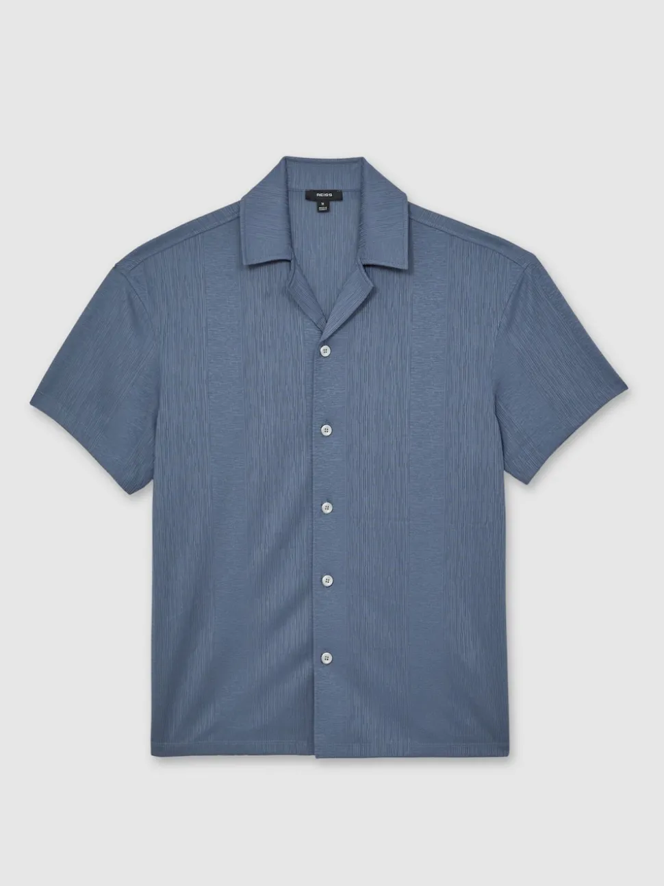Reiss Airforce Blue Ando Jacquard-Stripe Cuban-Collar Shirt