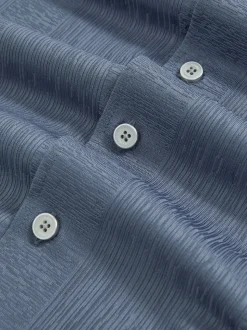 Reiss Airforce Blue Ando Jacquard-Stripe Cuban-Collar Shirt