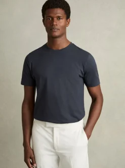 Reiss Airforce Blue Bless Cotton Crew Neck T-Shirt