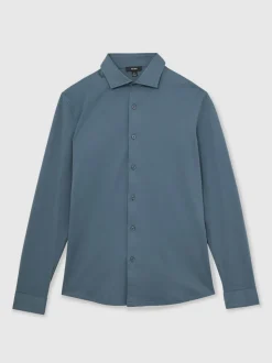 Reiss Airforce Blue Duke Air-Water Cotton Slim-Fit Shirt