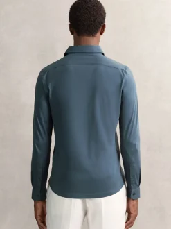 Reiss Airforce Blue Duke Air-Water Cotton Slim-Fit Shirt