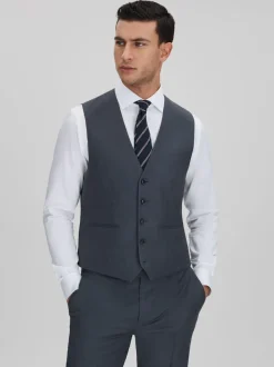 Reiss Airforce Blue Humble Slim Fit Single Breasted Wool Waistcoat